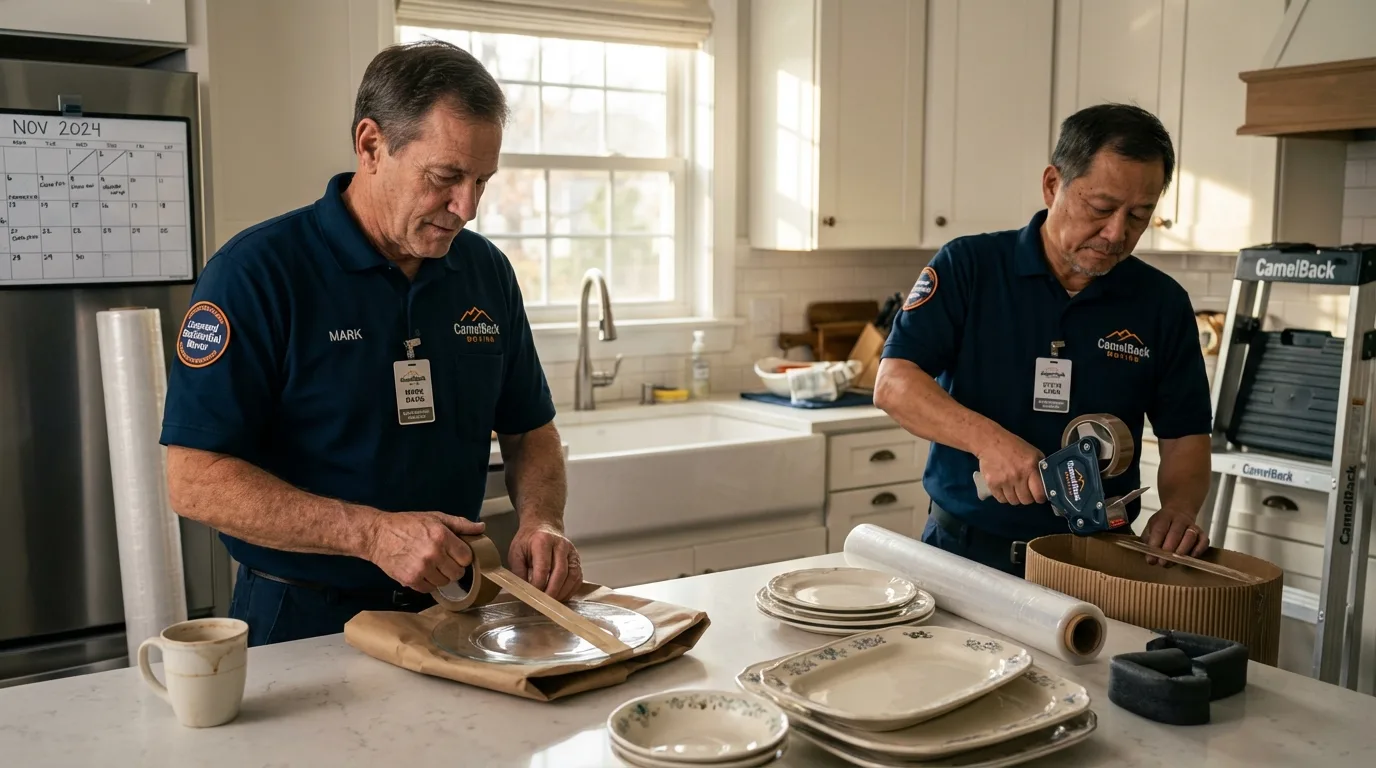 Professional crew packing kitchen dishware in Tarpon Springs, FL